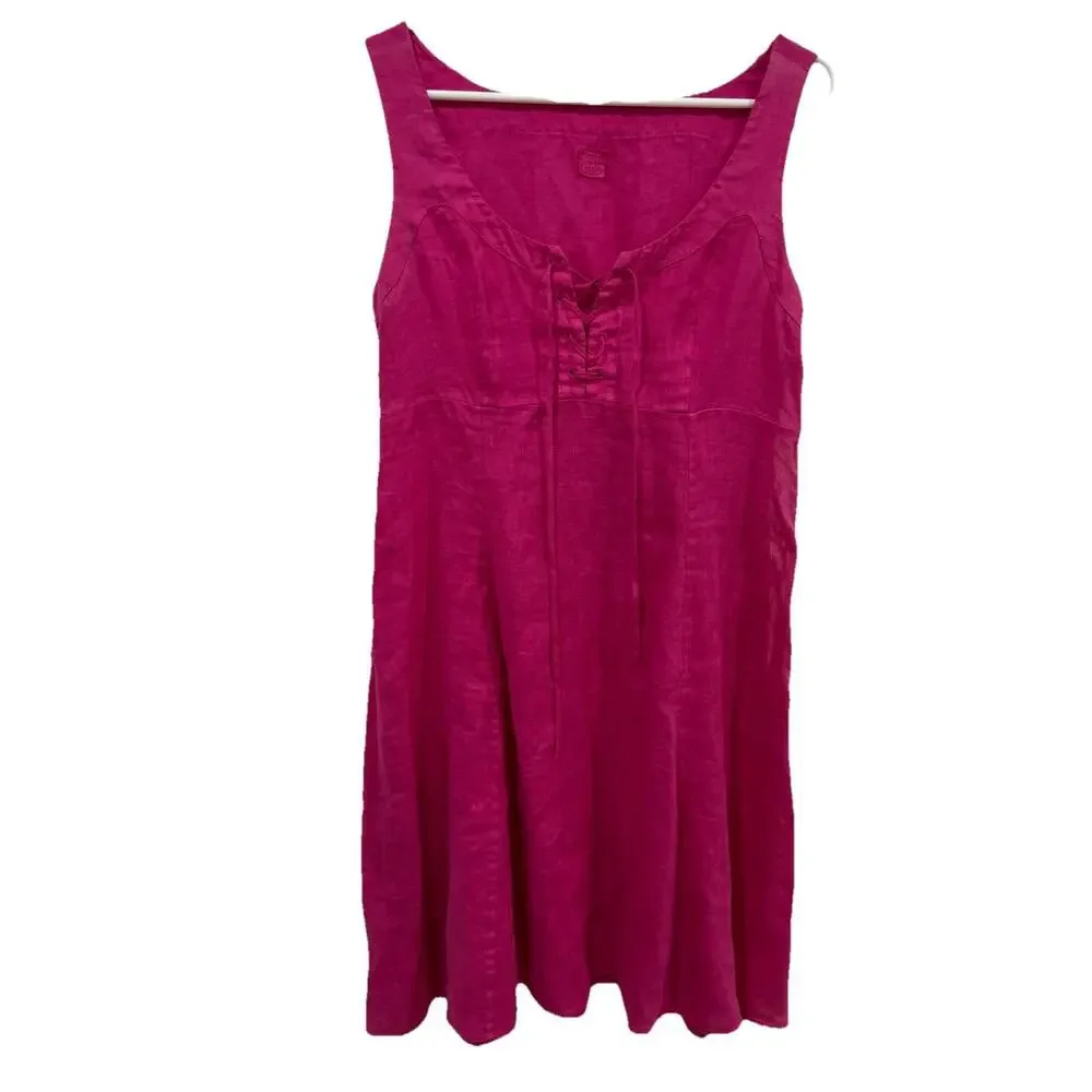 120% Lino Women's Pink Linen Long Sleeve A-Line‎ Dress (16” Pit To Pit) Small?